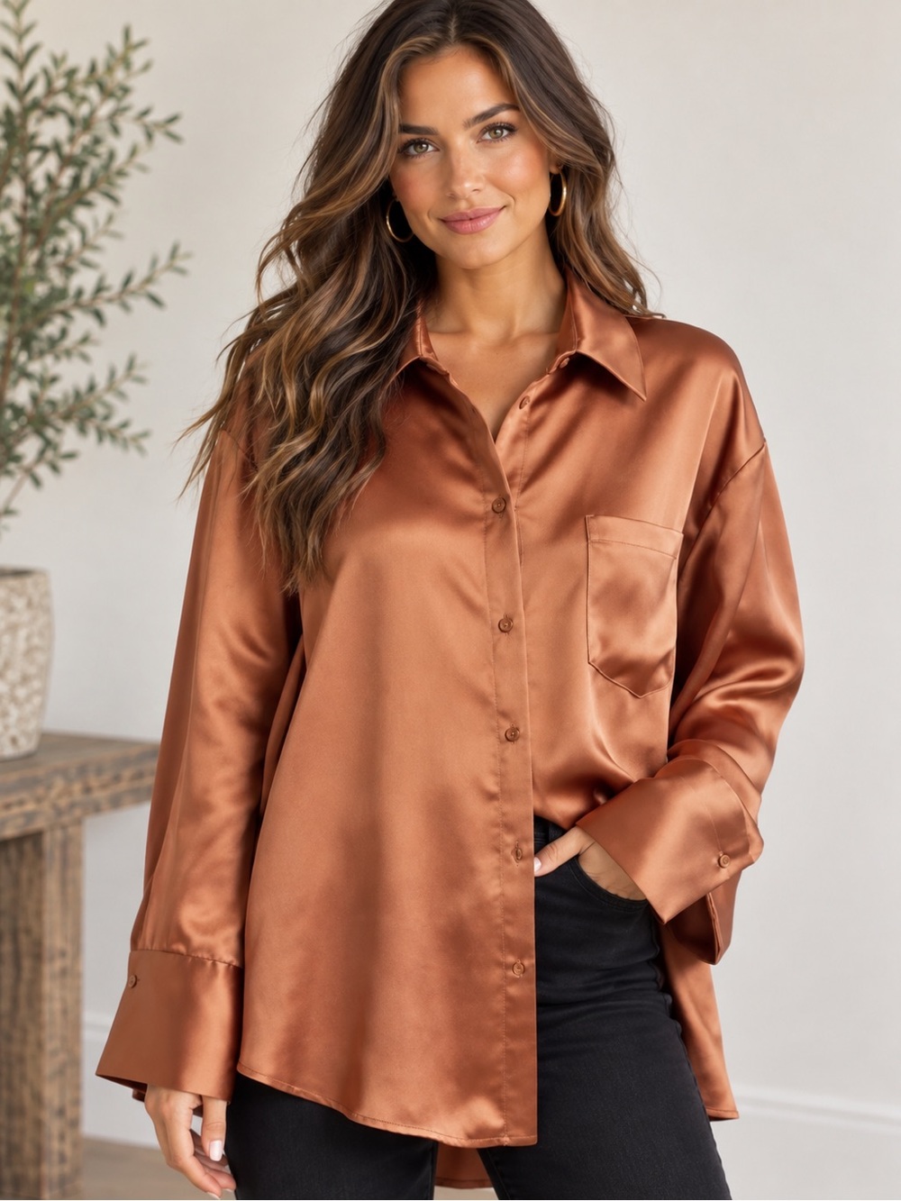 Alice + Olivia Finely Oversized
Button Down Shirt Bronze
Oversized Sz M NEW